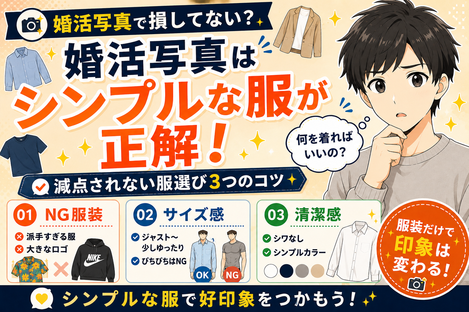 マッチングアプリのプロフィール写真の服装【30代男性はシンプルが正解な理由】