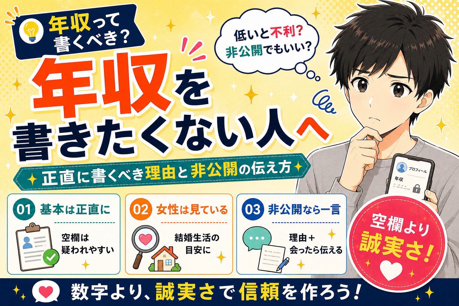 マッチングアプリで年収を書きたくない人へ【正直に書くべき理由と非公開の伝え方】