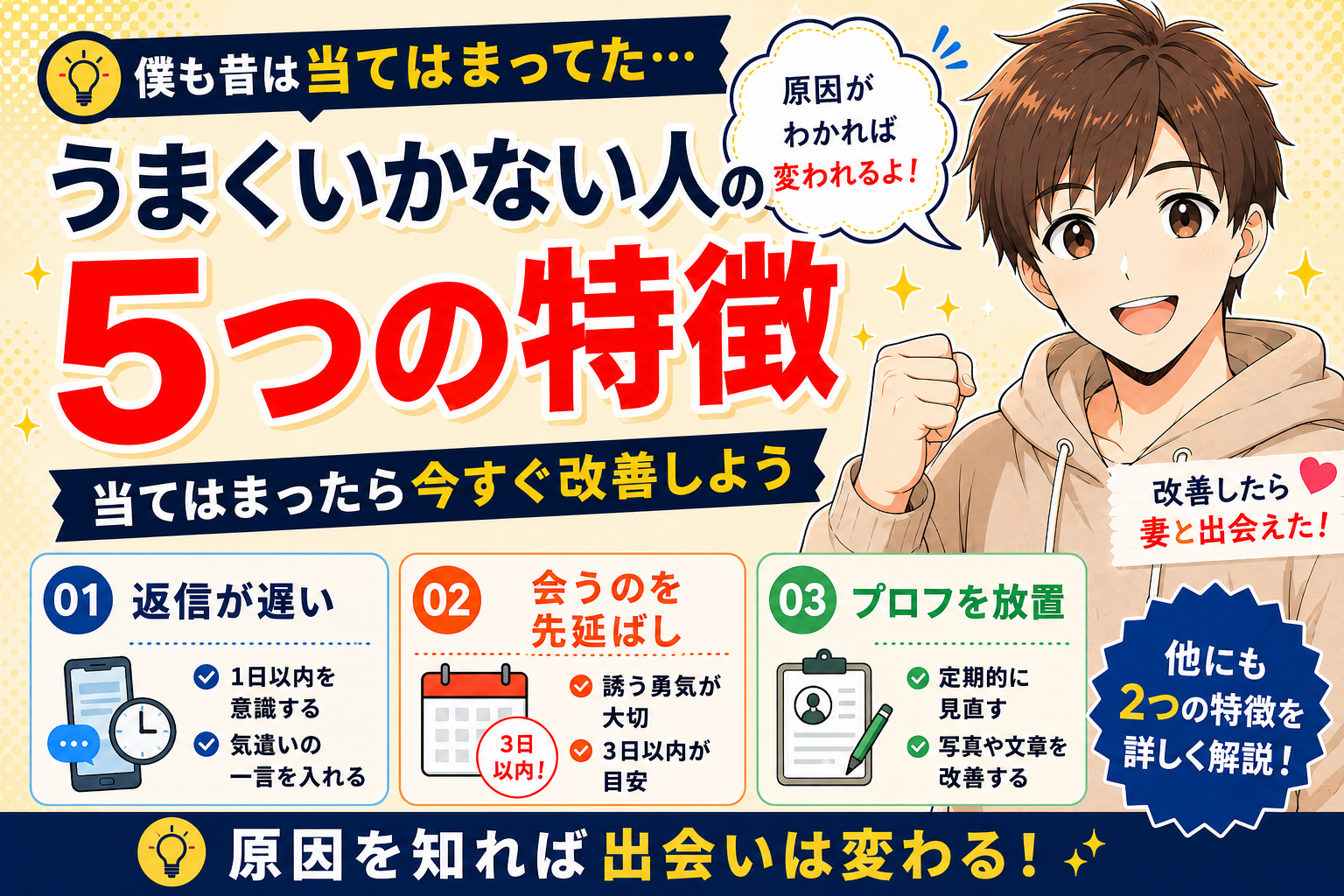 マッチングアプリでうまくいかない人の5つの特徴【当てはまったら今すぐ改善しよう】