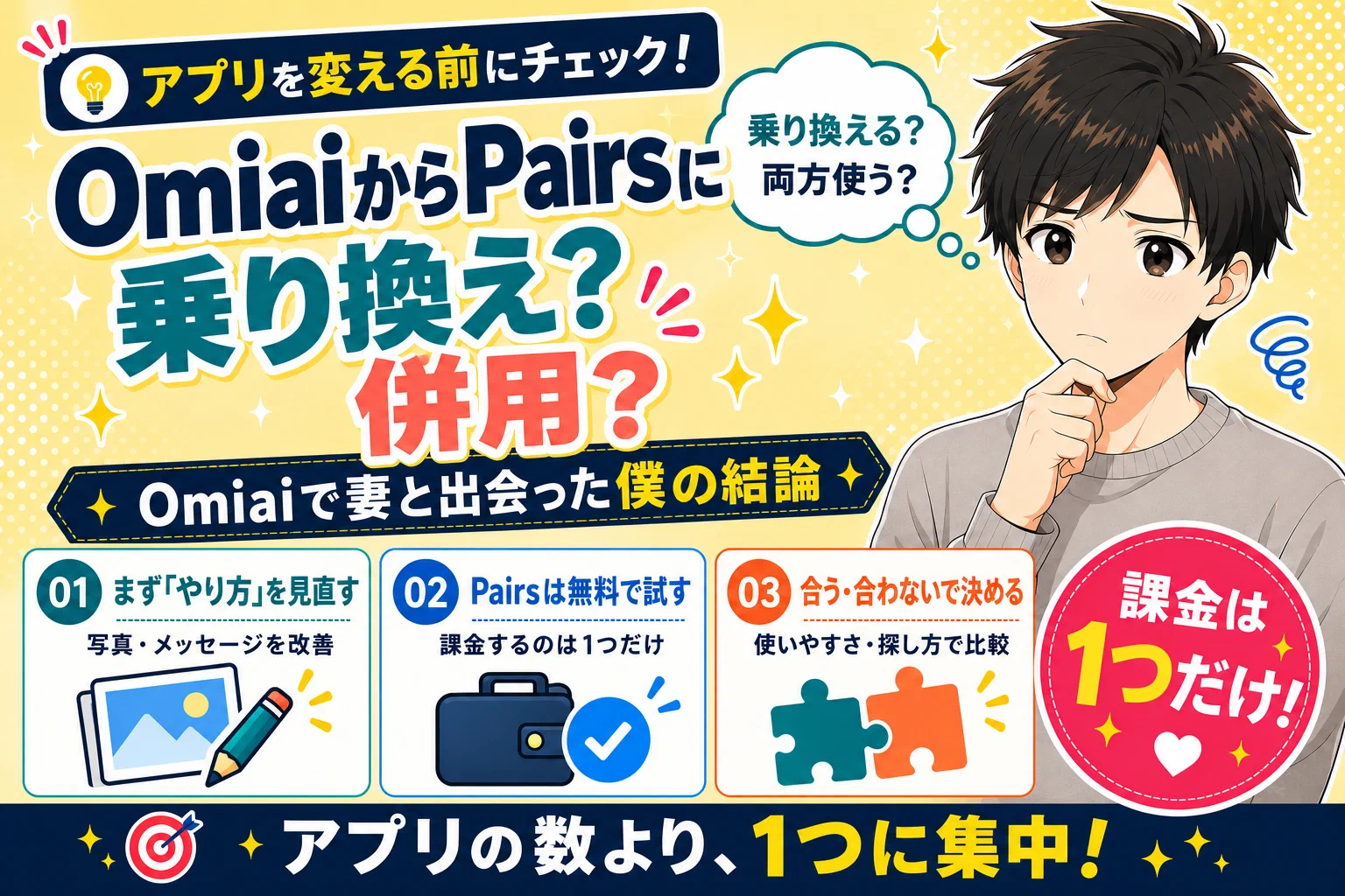 OmiaiからPairs（ペアーズ）に乗り換えるべき？併用すべき？【Omiaiで妻と出会った僕の結論】