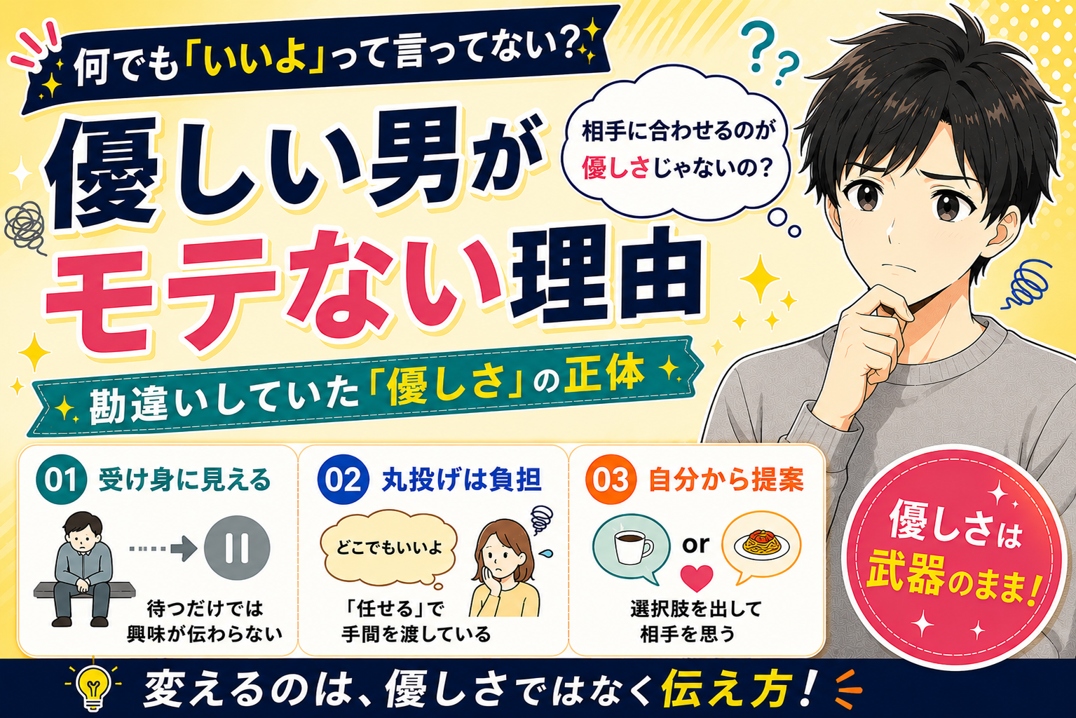 優しい男がモテないのはなぜ？勘違いしていた「優しさ」の正体